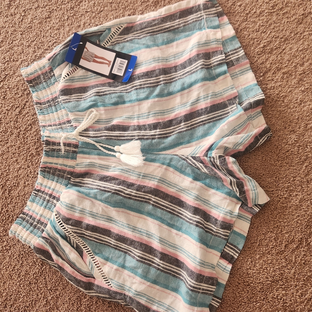 Striped Women's Shorts in Blue, Pink, and White